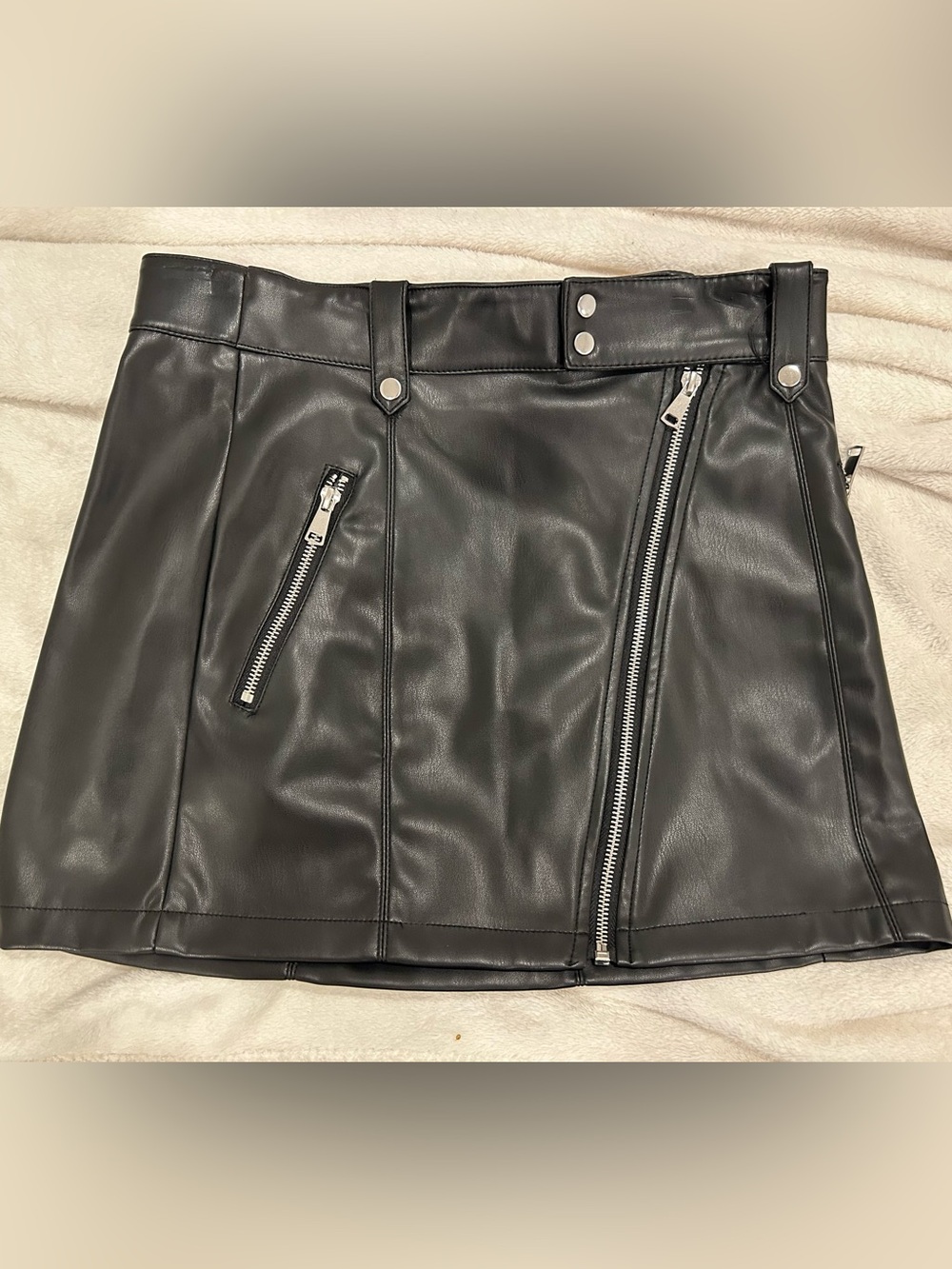 Zara Black Faux Leather Moto Mini Skirt with Silver Zippers